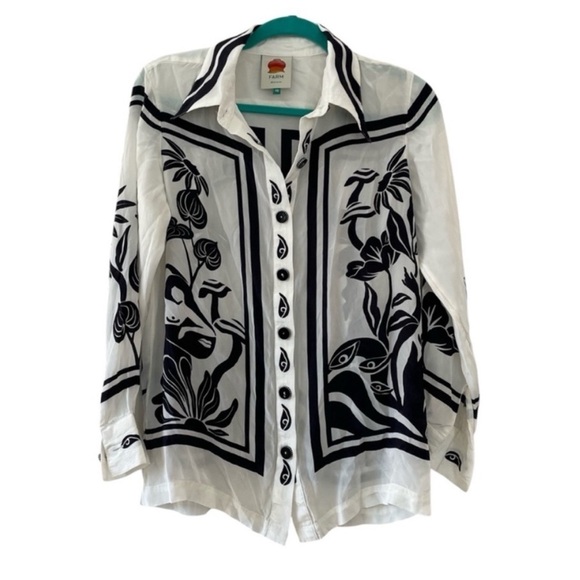 Farm Rio Surreal Garden Off-White Button Up Shirt - Picture 1 of 10